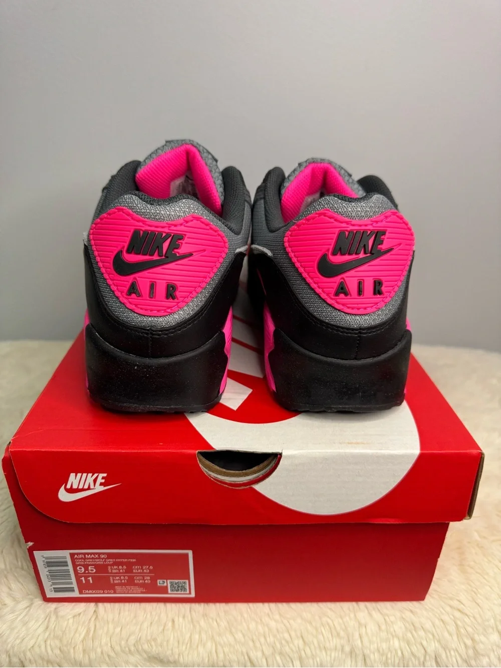 Nike Air Max 90 Black Grey Hyper Pink Colorblock Low Top Sneakers Men/Women